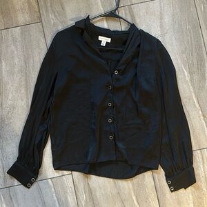 Topshop black button down collar silky blouse